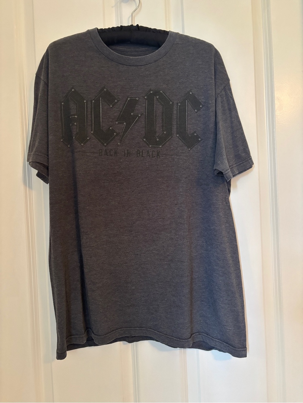 AC/DC - Men’s Gray 'Back In Black' Short Sleeve Graphic Tee. Size L Cotton Blend